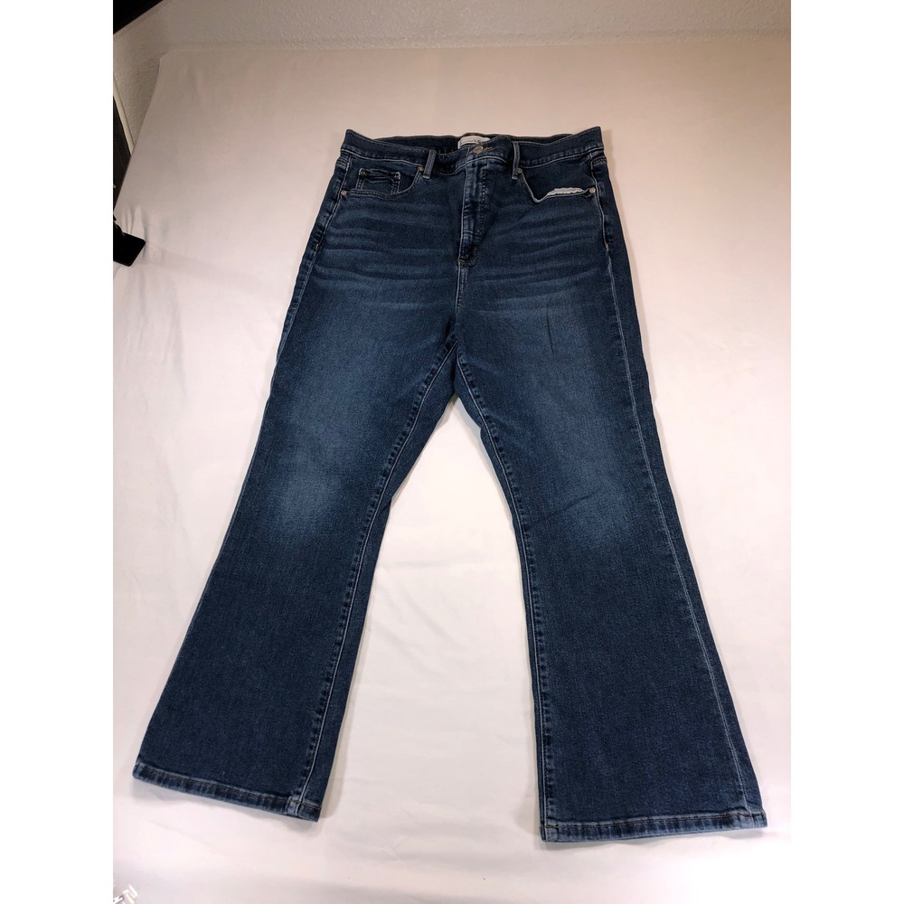 LOFT The Kick Crop Jeans Dark Wash High Rise Flare Blue Denim Size 32 14
